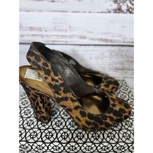 Nicole Miller women's High Heel Slingback Pumps Brown Animal Print size 9